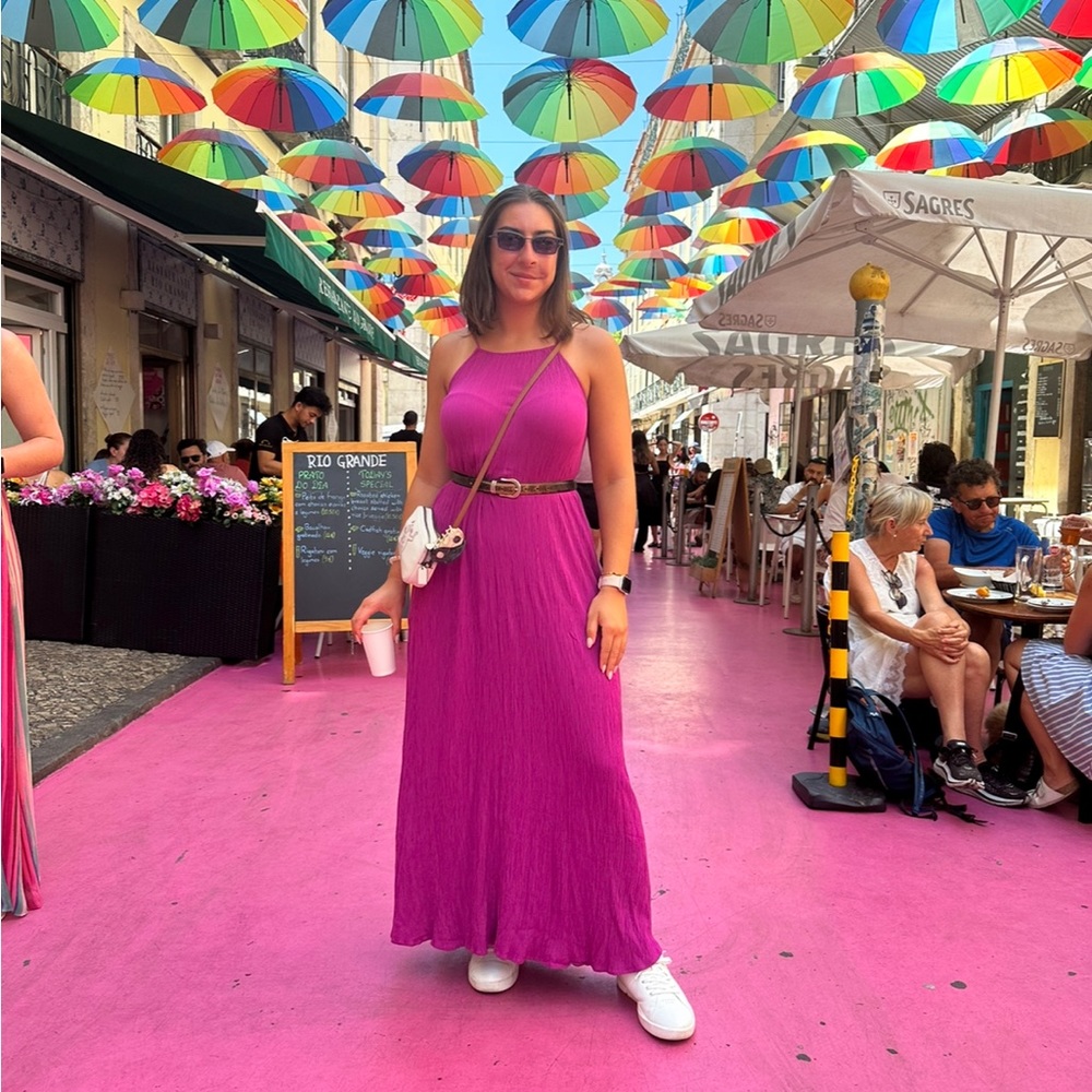 Flowy parachute pink dress with pockets